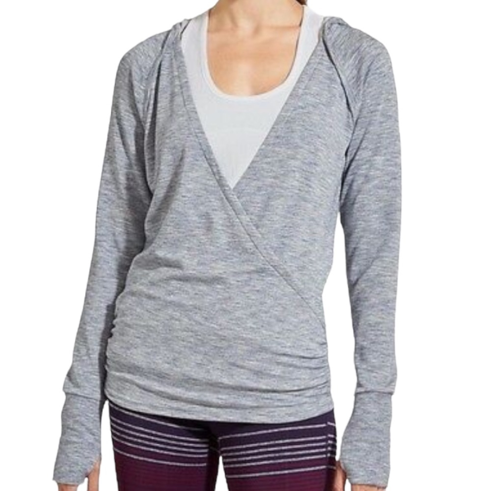 Women's Athleta Front Wrap Hoodie Long Sleeves, Light Gray Size XXS